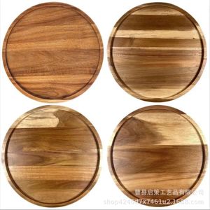 Acacia Wood Round Serving <b>Tray</b> <b>Large</b> Waterproof Solid Wood Plate For Food Multipurpose Dish - Product Image 2