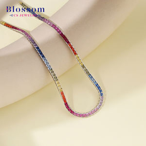 חולצות פריחות תכשיטים מקוריים 925 באיכות גבוהה מקורית, שרשרת זירקוניה שרשרת טניס נשים משובחים - Product Image 3