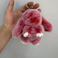 Pendentif Lapin en Peluche Doux et Mignon de 15cm/18cm avec Pompon en Fausse Fourrure pour Voiture, Sac ou Porte-clés