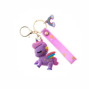 4 Colors Pvc Girls Kawaii Car Key Ring Chain Supplier 3d Cartoon Fancy Cute Horse Pony Unicorn Keychain