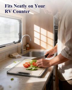Planche à découper en titane pur, écologique, antibactérienne, double face, résistante aux rayures, avec poignée - Product Image 4