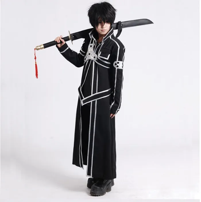 Sword Art Online SAO Kirito Kirigaya Kazuto Robe Cosplay Costumes (Jacket + Pants + T-shirt + Shoulder Strap +Belt + Armband)