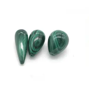 Accesorio de joyería malaquita verde Piedra en bruto medio perforado 10x28mm forma de lágrima colgante de piedra preciosa de malaquita natural
