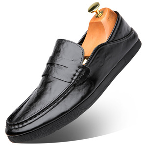 Chaussures en cuir à enfiler pour hommes, mocassins noirs à semelle souple, chaussures de mariage formelles pour adultes - Product Image 5