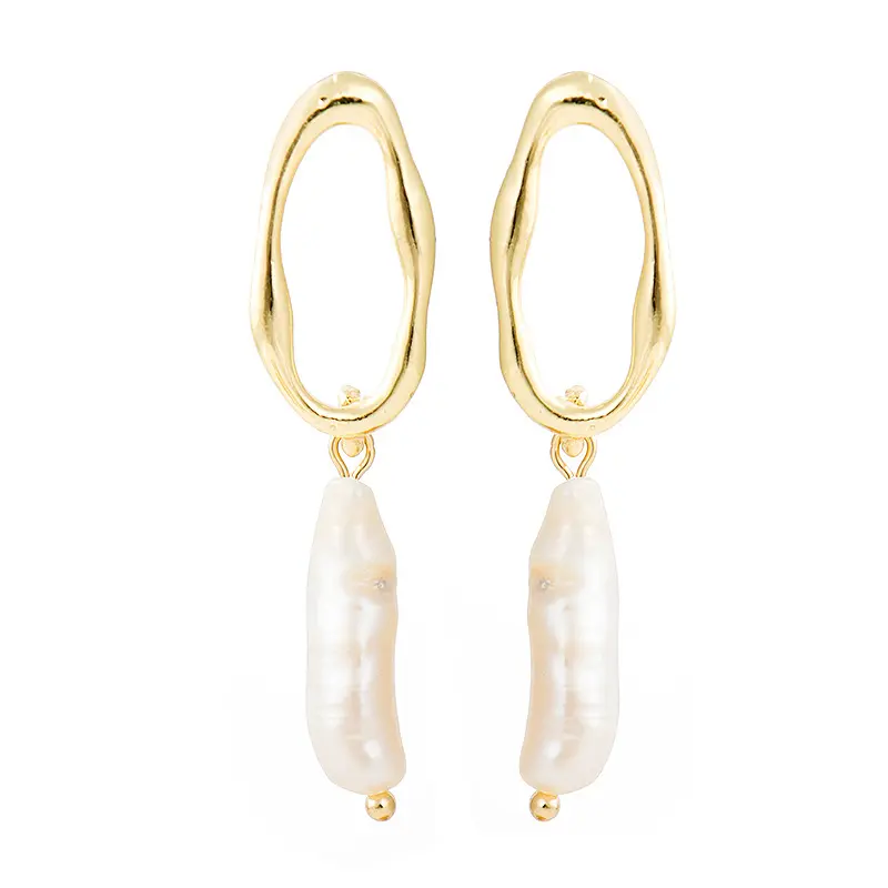 Pendientes De Perlas Fine Jewelry orecchini di perle barocche naturali d'acqua dolce placcati in oro reale orecchini a cerchio pendenti di lusso da sposa