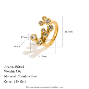 Stainless Steel Open Cuff <b>Ring</b> 18K Gold Plated Multi Color Zircon <b>Statement</b> Trendy Finger <b>Ring</b> For Women DailyParty Jewelry Gift - Product Image 1