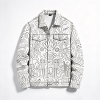 Blouson Bomber Homme Blanc en Nylon Ripstop Brodé, Fermeture Éclair, Manteau Décontracté Ample à Capuche, Imperméable et Réversible