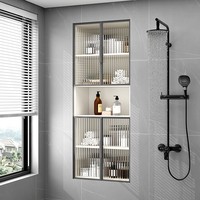 Mueble de Nicho Empotrado Moderno de Acero Inoxidable con Puertas de Vidrio y Estantes Impermeables para Baño, Ducha, Balcón