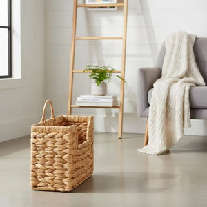 Artisanal Water Hyacinth Woven Storage Basket Natural Fiber Blanket <b>Bin</b> <b>Large</b> Decorative Magazine Holder for Boho Home Decor - Product Image 1