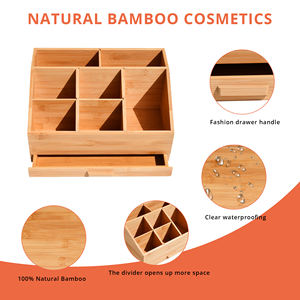 เคาน์เตอร์เครื่องสำอางไม้กลางสำหรับห้องน้ำห้องนอนจัดระเบียบและจัดเก็บเครื่องสำอางไม้ไผ่พร้อมลิ้นชัก - Product Image 3