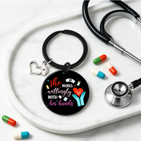 Porte-clés commémoratif, cadeau tendance pour la Journée des infirmières, porte-clés en métal inoxydable à motifs multicolores, vente en gros personnalisée