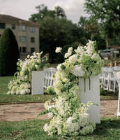 Vente en gros usine : Composition florale artificielle verte d'hortensias et de roses blanches pour mariage, comptoir de bar, centre de table et décoration d'allée