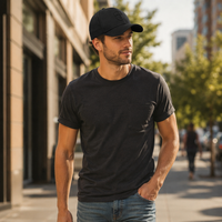 Gorra de Béisbol de Lujo Geométrica, Personalizada con Logotipo Bordado, de Sarga de Algodón Negra, Estructurada, de 6 Paneles, Ajustable, con Hebilla de Cobre Plateado