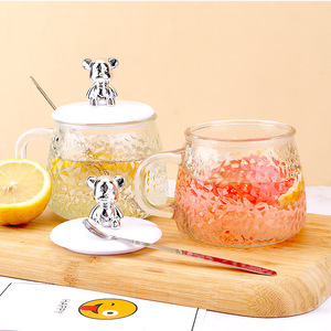 Bán buôn BPA-free 400ml cốc cà phê thủy tinh rõ ràng gấu nắp cốc thủy tinh với xử lý cốc cà phê với muỗng cho nước trà nước trái cây nhà - Product Image 2