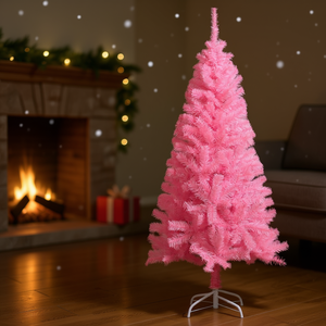 Sapin de Noël artificiel rose en PVC de 1,5 m avec support pour décoration intérieure - Product Image 2