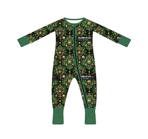 Body per Neonati con Stampa Natalizia <span class=keywords><strong>Elegante</strong></span> e Retrò, Logo Personalizzato, Manica Lunga, Morbido in Bambù e Spandex, con Cerniera, Vendita all'Ingrosso - Product Image 1
