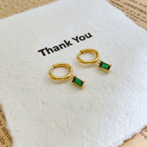 316l Roestvrij Staal 18G Oorbel Met Groene Zirkonia Charme 18K Pvd Vergulde Oorringen Voor Vrouwen Jurk Feest Sieraden - Product Image 3