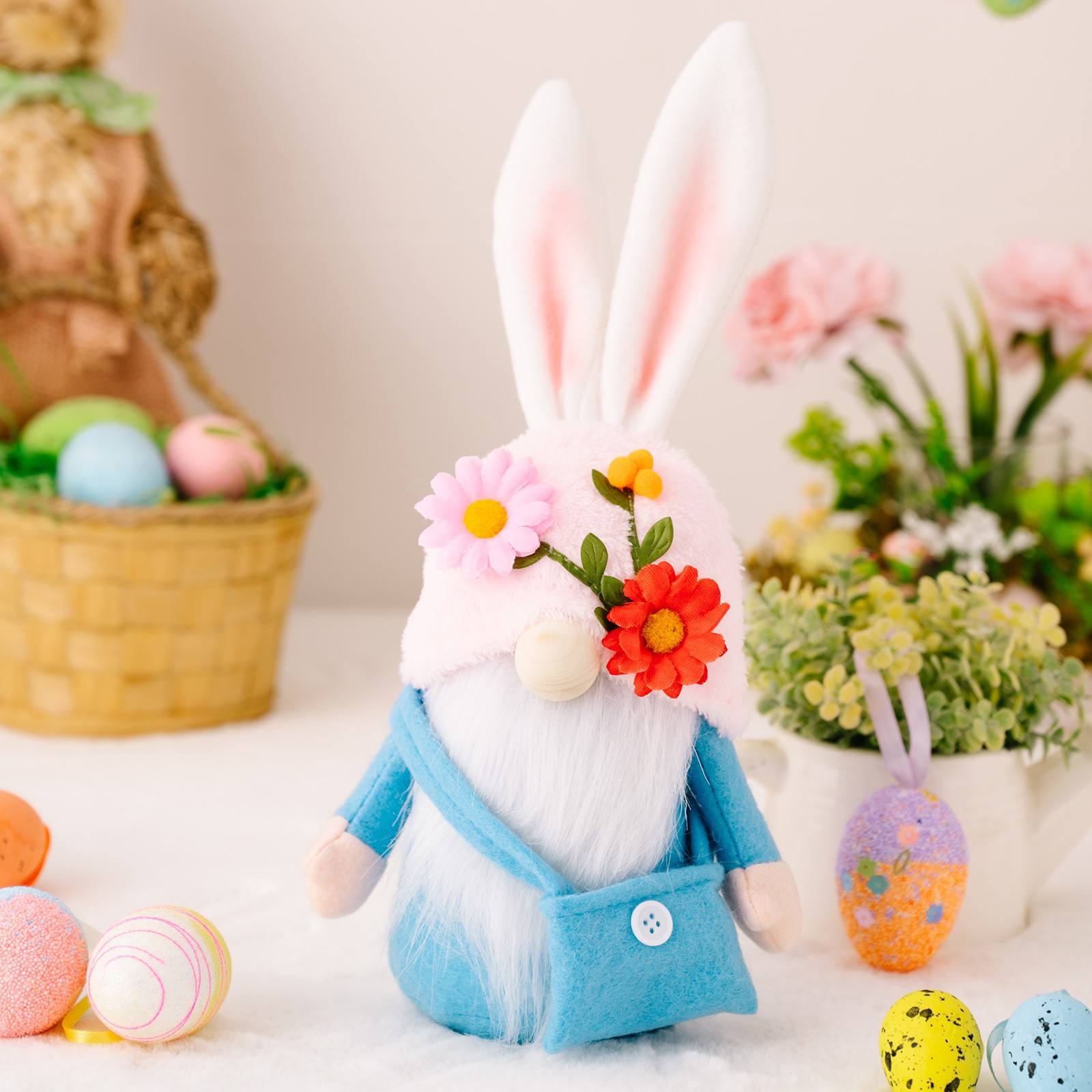 Easter Flower Hat Rabbit Doll Backpack for Men