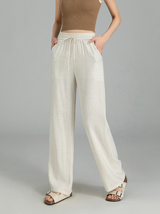 <span class=keywords><strong>Pantalon</strong></span> en <span class=keywords><strong>lin</strong></span> taille haute pour femmes printemps été nouvelle version taille élastique cordon <span class=keywords><strong>coupe</strong></span> <span class=keywords><strong>droite</strong></span> polyvalent ample décontracté drapé - Product Image 2