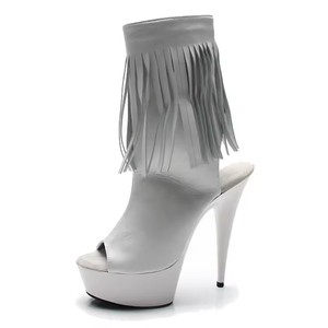 Chaussures à talons fins noires pour femmes de 6 pouces (15 cm), à bout ouvert, avec pompon, chaussures à talons hauts tendance, chaussures de podium, chaussures de <span class=keywords><strong>pole</strong></span> <span class=keywords><strong>dance</strong></span>, sexy, fétichistes - Product Image 4