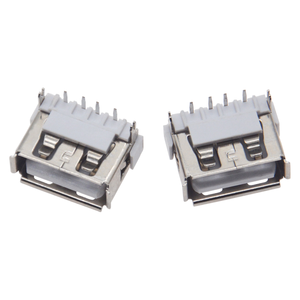 Connecteur USB-A femelle à soudure arrière, corps court à 90 degrés, montage horizontal H6.3/H6.8, boîtier blanc et noir avec oreilles de sertissage - Product Image 1