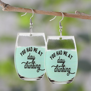 Pendientes acrílicos planos creativos personalidad Oktoberfest letra inglesa taza colgante pendientes para mujer Uionen 817 - Product Image 2