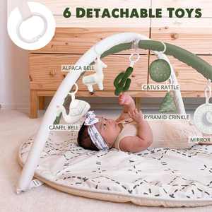 Tapis vert antidérapant pour le développement sensoriel et moteur des bébés, tapis de jeu pour le temps sur le ventre avec 6 jouets - Product Image 3
