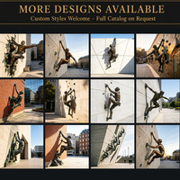 Sculpture YOUFINE en bronze grandeur nature d'un homme grimpeur, statue d'athlète sportif moderne pour projet d'art public sur façade de bâtiment urbain