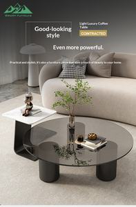 Meja Kopi Kaca Temper Modern Wayon Furniture dengan Rangka Kayu Solid dan Alas Logam Hitam - Product Image 6