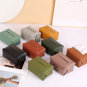 Boîte à mouchoirs en cuir PVC de style nordique, couleur unie, design pliable, organiseur pour voiture et maison - Product Image 3