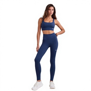 Solid Yoga Set Breathable Lightweight Seamed Sports Bra & High-Waisted Elasticity Waist <b>Pocket</b> <b>Leggings</b> - Product Image 1