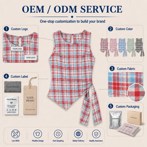 <strong>Tartan</strong> Sleeveless <strong>Top</strong> <strong>Women's</strong> Crew Neck Asymmetrical Hem Tie Detail Keyhole Back Custom OEM ODM Plaid Printed Bow Tie Tank <strong>Top</strong> - Product Image 2