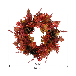 Decoración de Puerta Personalizada de Fábrica, Corona de Otoño de 24 Pulgadas con Hojas de Arce, para la Cosecha y Acción de Gracias - Product Image 1