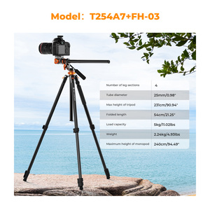 Cabezal de Trípode Hidráulico para Video K&F Concept T254A7+<span class=keywords><strong>FH</strong></span>-03 con Eje Central Horizontal, Placa Monopié Plegable y Desmontable con Bloqueo de Hebilla - Product Image 2