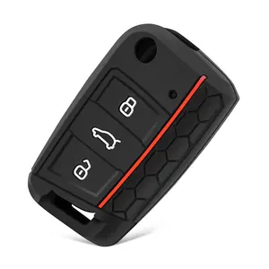 Funda de silicona con llave abatible de 3 botones apta para VW GOLF 7 MK7 SKODA <span class=keywords><strong>SEAT</strong></span> <span class=keywords><strong>2014</strong></span> 2015 2016 FOB HULL OCTAVIA <span class=keywords><strong>COMBI</strong></span> <span class=keywords><strong>LEON</strong></span> IBIZA CUPTRA - Product Image 6