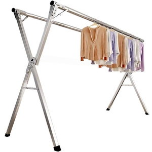 <span class=keywords><strong>Porte</strong></span>-vêtements rétractable en acier inoxydable en forme de X, sur pied, avec cintres détachables, installation facile - Product Image 1