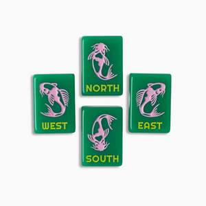 Tuiles de Mahjong Vertes Série Émeraude Américaine Jeu de Mahjong avec Motif Poisson Rose Directions Nord-Ouest Sud-Ouest - Product Image 1