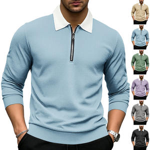 Camiseta Polo de Manga Larga con Cierre para Hombre, Color Sólido, Tejido Waffle, Transpirable, Estilo Deportivo Otoñal, Talla M - Product Image 2