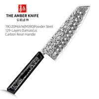Couteau Santoku Amber de 7 pouces, acier Damas M390, couteau japonais, manche en résine de fibre de carbone, outils de cuisine professionnels