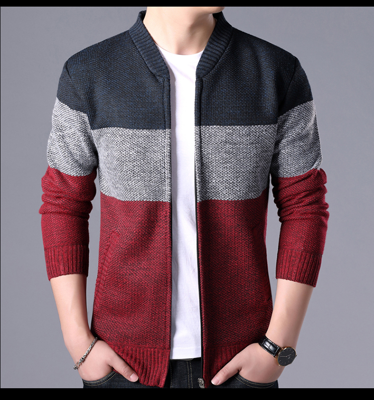 男士毛衣针织秋冬加绒加厚大码休闲立领时尚都市开衫j0332