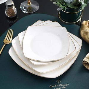 Assiette carrée en céramique blanche pure, assiette peu profonde en porcelaine pour steak, pâtes, mariage, hôtel - Product Image 3
