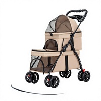 Poussette pliable légère en métal à double couche pour petits chiens et chats, utilisation en extérieur