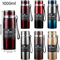 Botol Termos Olahraga Vakum Isolasi Dingin Hangat 1L, Botol Termos Stainless Steel untuk Air, Teh, Kopi, Flask Vakum