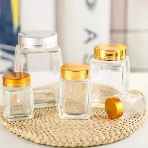 Luxe Vierkante Transparante 6Oz 9Oz 12Oz Opslag Kristallen Glazen Fles Honing Pot Voor Honing