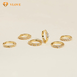Boucles d'oreilles créoles clicker en or 14 carats avec diamant de laboratoire, luxe pour femme, ensemble de 6 boucles d'oreilles créoles <span class=keywords><strong>Murphy</strong></span> en or 14 carats avec diamant, tendance - Product Image 5