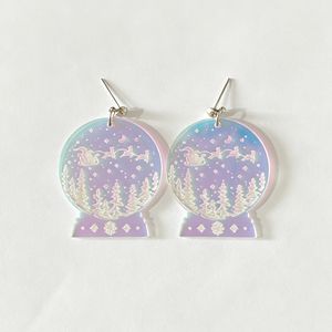 Boucles d'oreilles pendantes en acrylique holographique en forme de globe de neige de Noël, avec dégradé, champignon, traîneau du Père Noël, pour femmes - Product Image 5