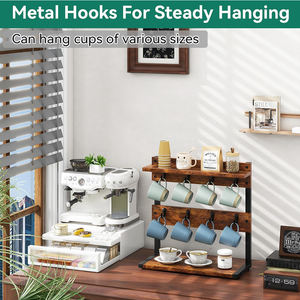 Support à tasses en bois écologique pour la cuisine, support à tasses rustique brun pour le comptoir avec 8 crochets - Product Image 3