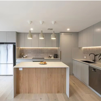 Lemari Dapur Kaca Ramah Lingkungan Modern dengan Konstruksi Kayu Solid untuk Pulau Dapur, Solusi Dapur Villa Kustom