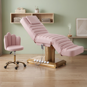 Table de soin esthétique électrique certifiée CE, 3 moteurs, cadre doré, coussin moelleux, réglable, pour spa et institut de beauté - Product Image 1