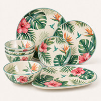 Service de vaisselle en mélamine écologique à motif de feuilles tropicales, assiettes et bols incassables, sans BPA, passe au lave-vaisselle